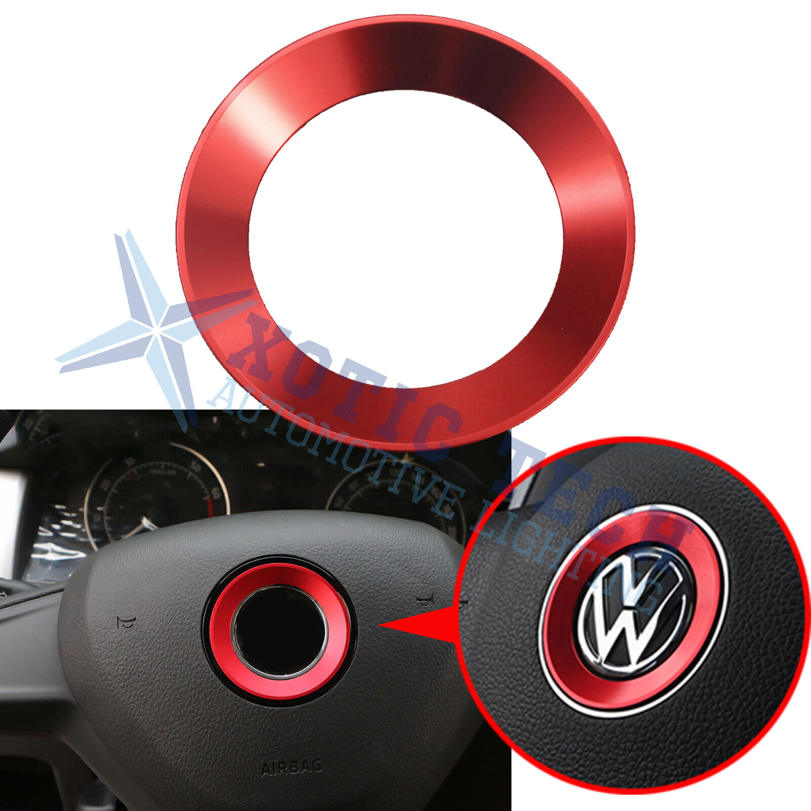 Red Steering Wheel Center Ring Emblem Trim Sticker For VW Passat Jetta Golf Polo