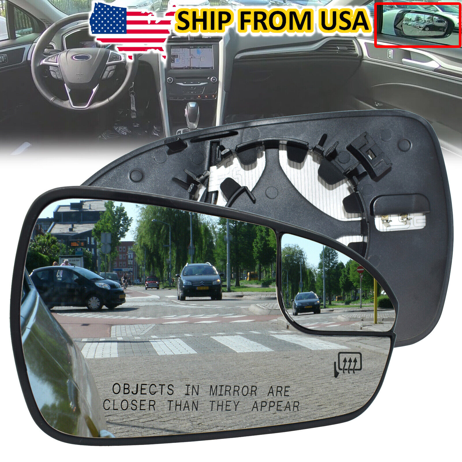 For Ford Fusion 2013- 2020 Right Passenger Side Door Wing Mirror Glass Heated US