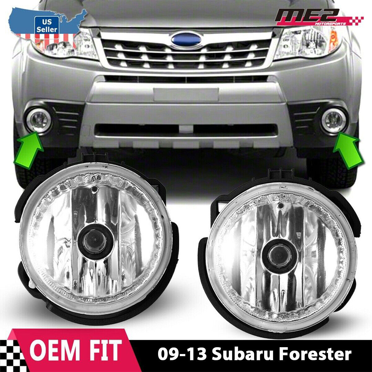 For 2009-2013 Subaru Forester Fog Lights Bumper Driving Lamps Clear Lens Pair