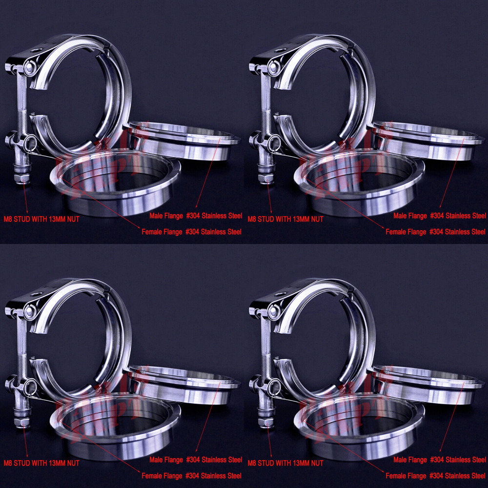 4 Pcs Exhaust Downpipe 3inch V-band Clamp Male/Female Flange Kit SS304 stainless