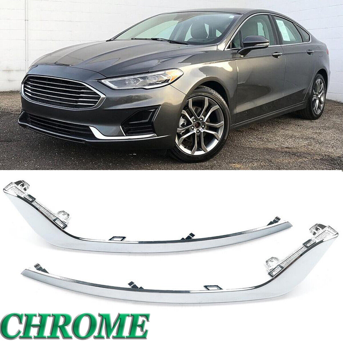 For Ford Fusion 2019-2020 Front Bumper Fog Lamp Eyelids Cover Strip Trim Chrome