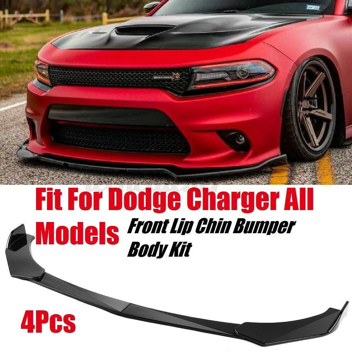 For Dodge Charger RT SRT SXT Front Bumper Lip Body Kit Spoiler Splitter Black