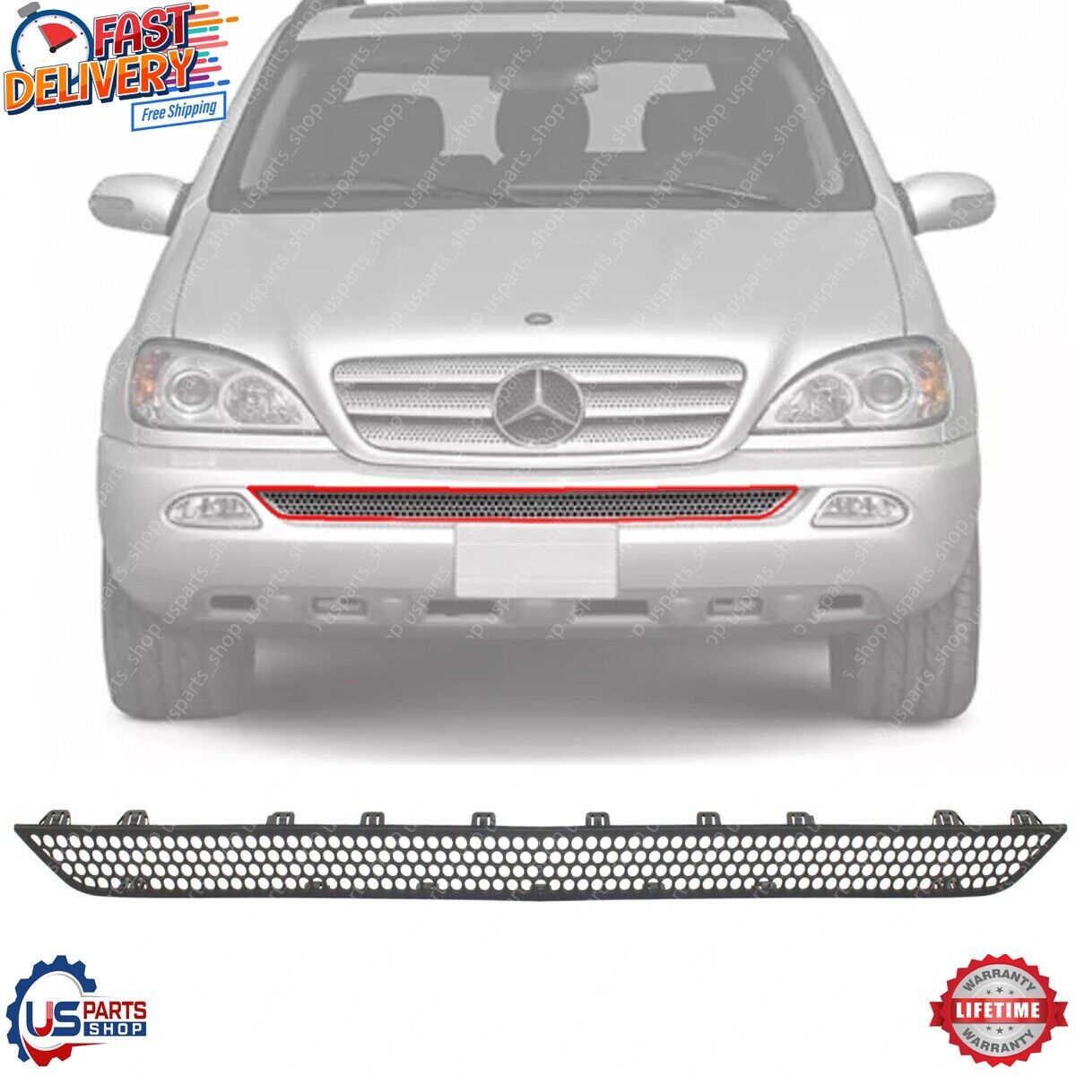 New Front Bumper Grille Primed For 1998-2005 Mercedes Benz ML320, ML350, ML430