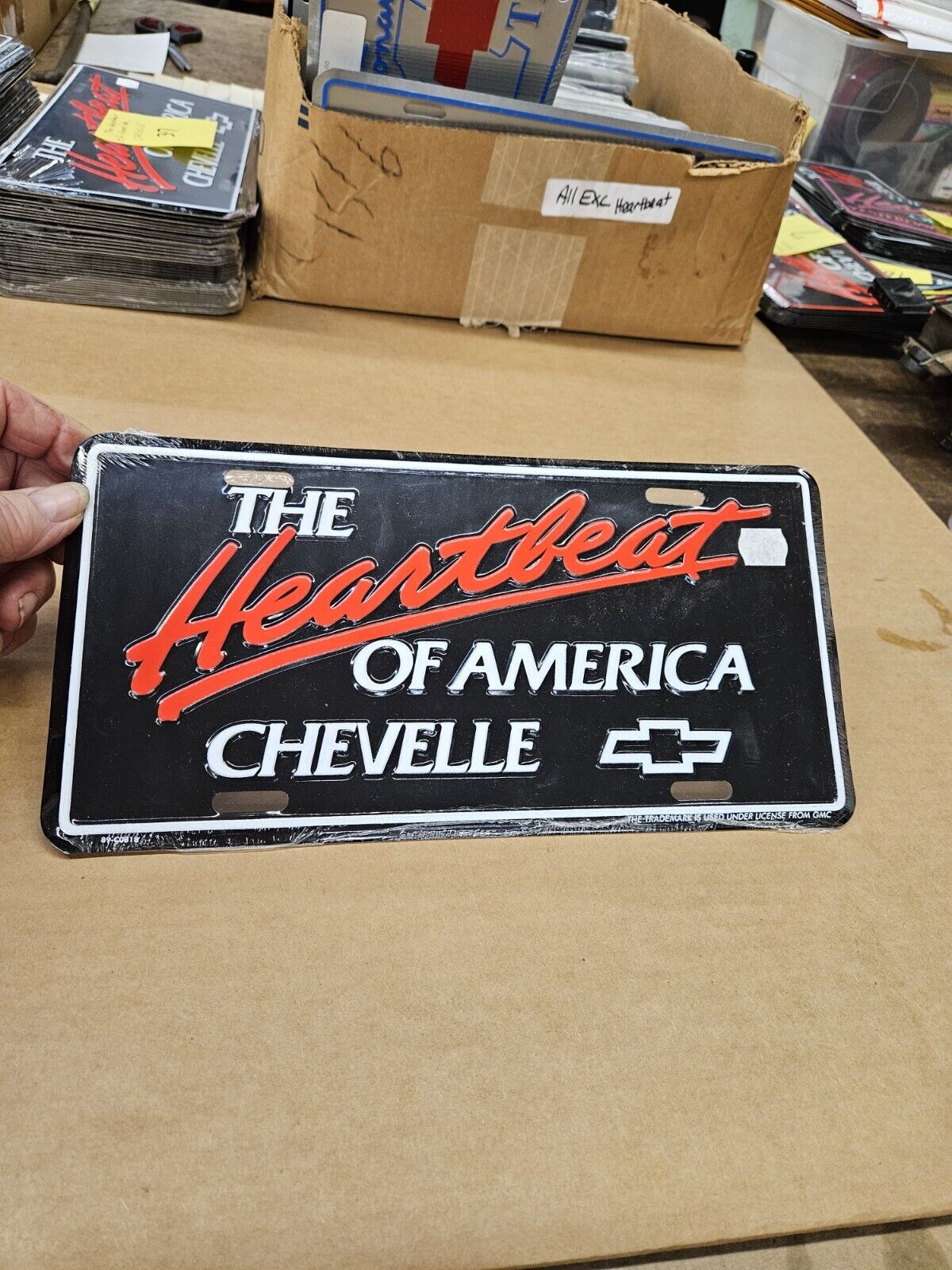 THE HEARTBEAT OF AMERICA CHEVELLE LOGO LICENSE PLATE. NEW