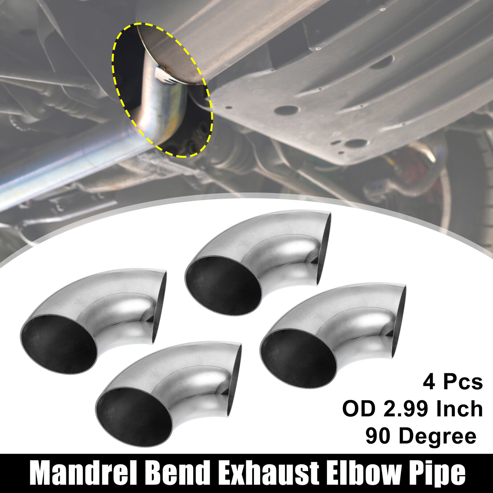 4pcs OD 3'' 90 Degree Mandrel Bend Elbow Stainless Steel Bend Exhaust Tube