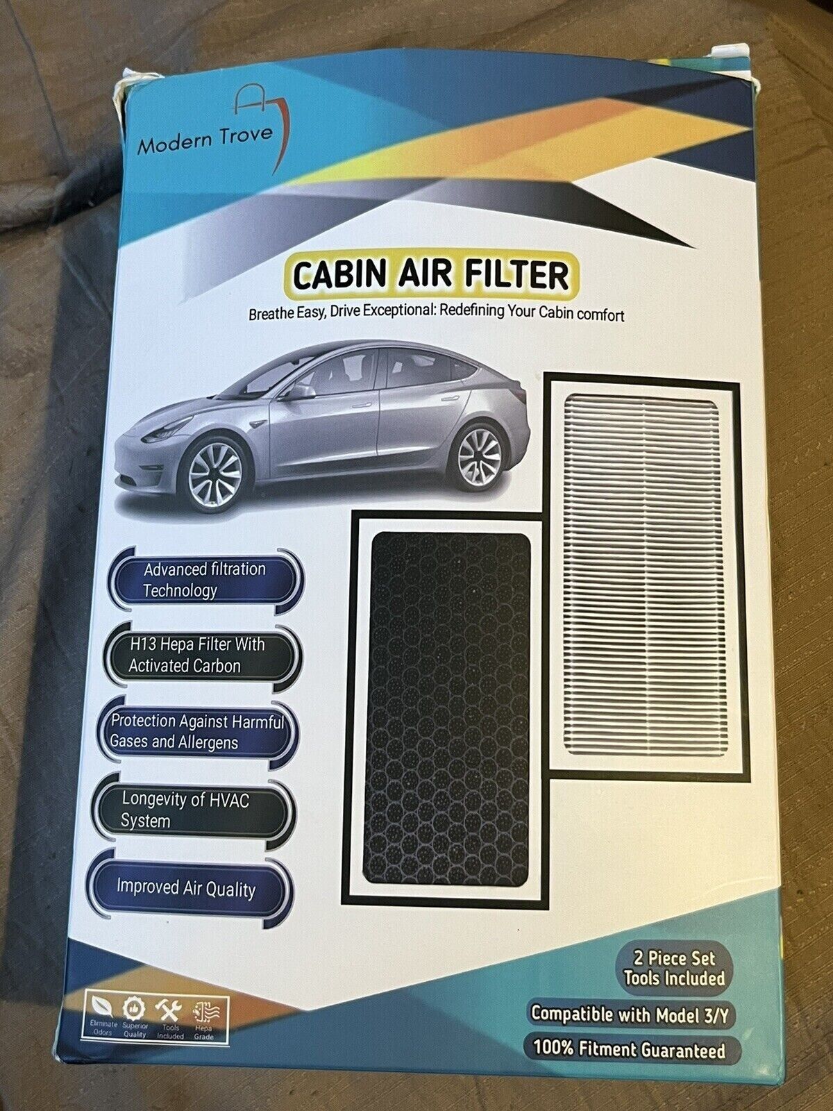 HEPA Cabin Air Filter Activated Carbon For Tesla Model 3 Model Y Set Of 2 + Tool