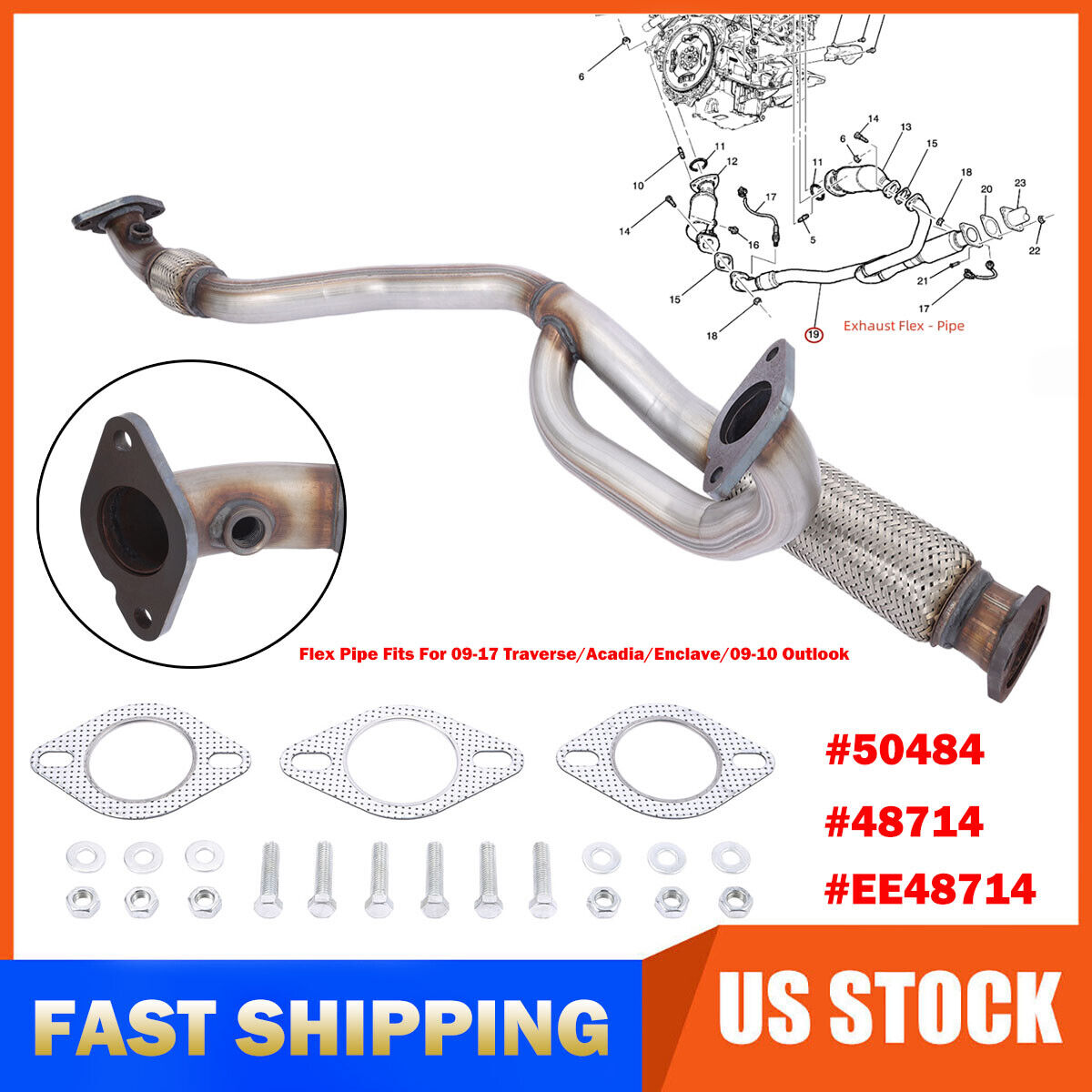 Stainless Steel Exhaust Y Flex Pipe For Enclave Traverse Acadia Outlook 2009-17