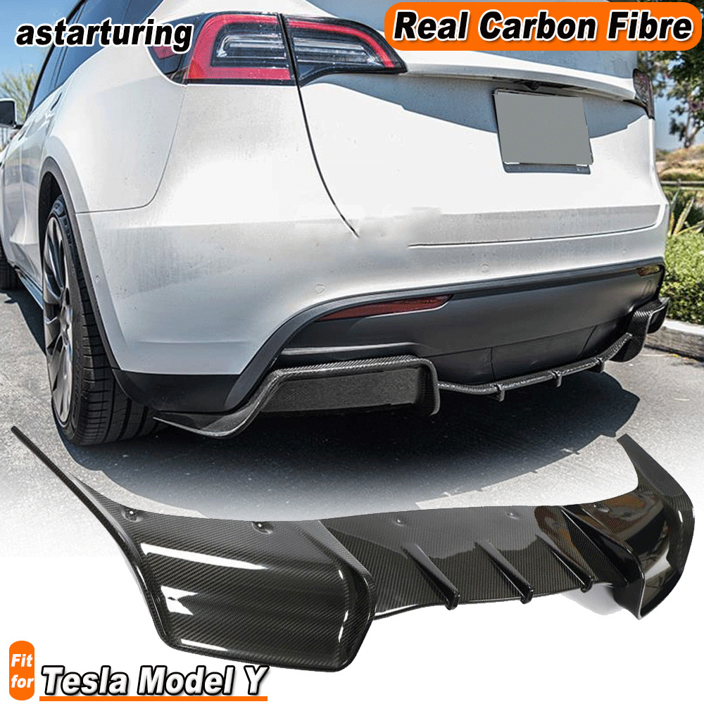Fit For Tesla Model Y 2019-2023 Real Carbon Rear Bumper Diffuser Lip Spoiler 