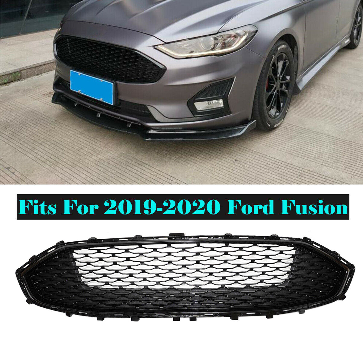 Glossy Black Frame Front Upper Bumper Grille Fits For 2019 2020 Ford Fusion