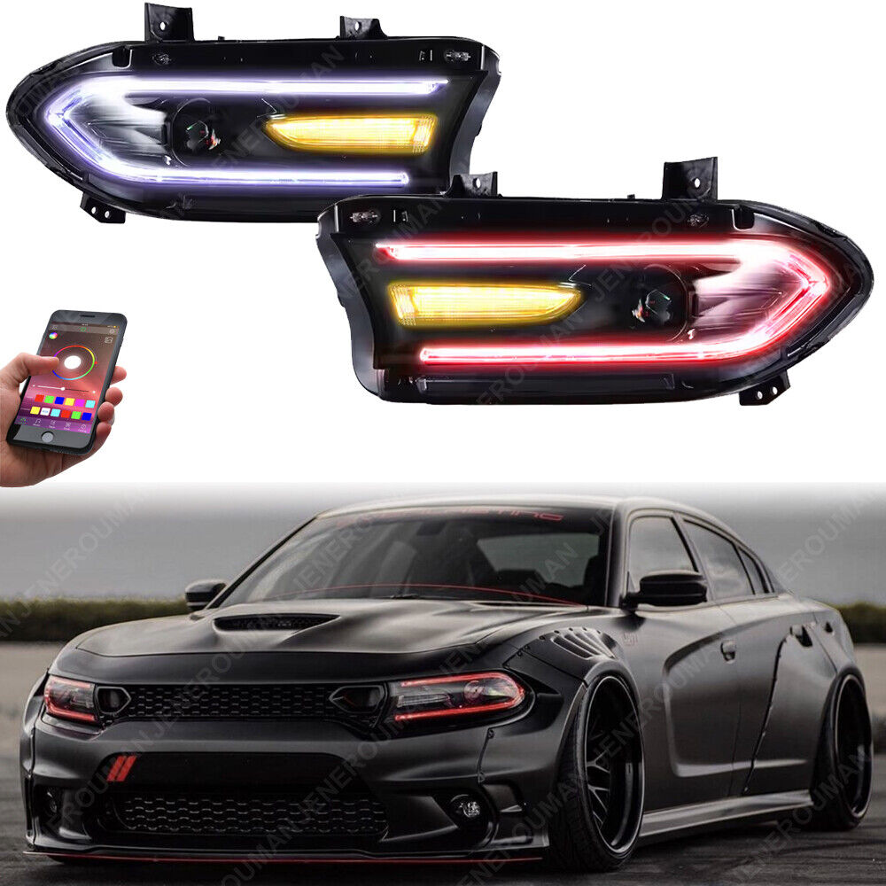 RGB Colorful LED Halogen Lamps Dual Headlights for 2015-2023 Dodge Charger DRL