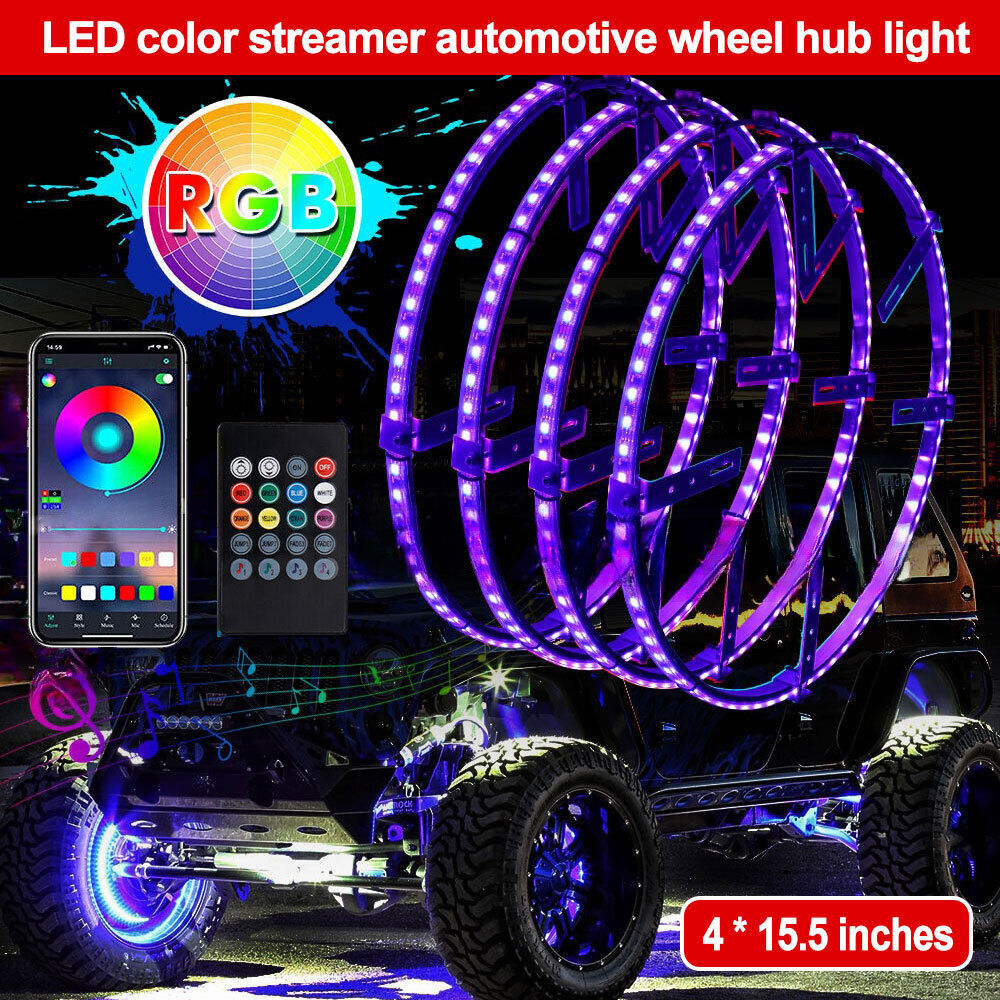 15.5\'\' Wheel Ring Neon Rim Lighting LED APP Remote Control for Jeep Wrangler DE