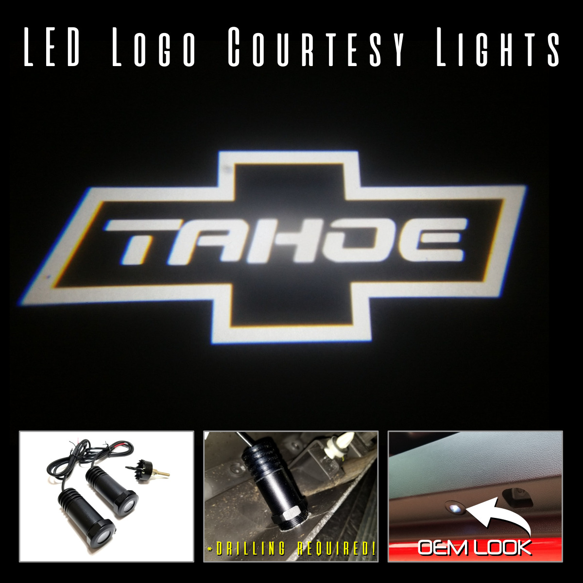 2Pc LED Courtesy Logo Door Lights Ghost Shadow Projectors Tahoe 100605 White