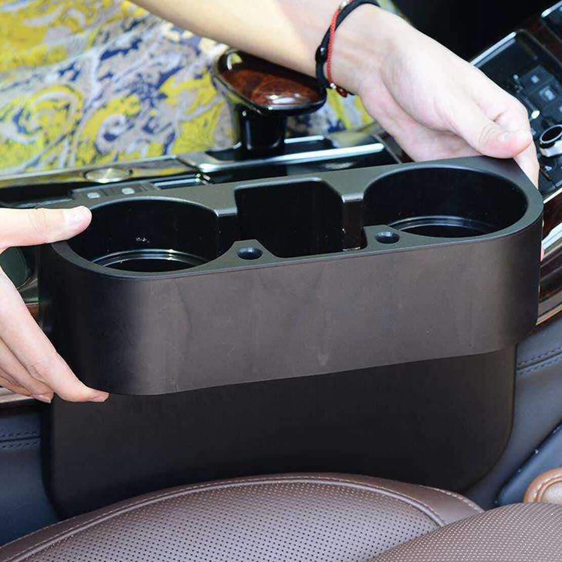 Universal Black Car Seat Seam Wedge Cup Drink Holder Mobile Shelf Container Box