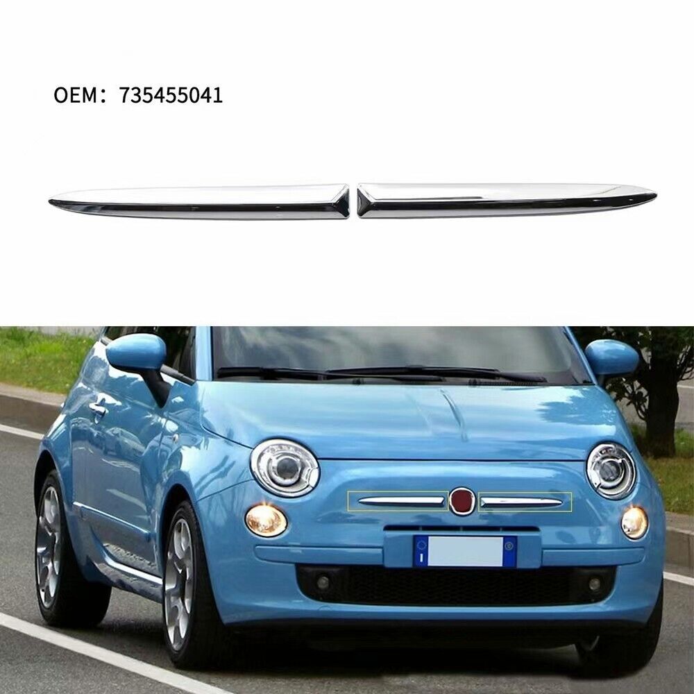 Pair Chrome Front Bumper Upper Grill Moulding Trim For Fiat 500 2007-2015 YU