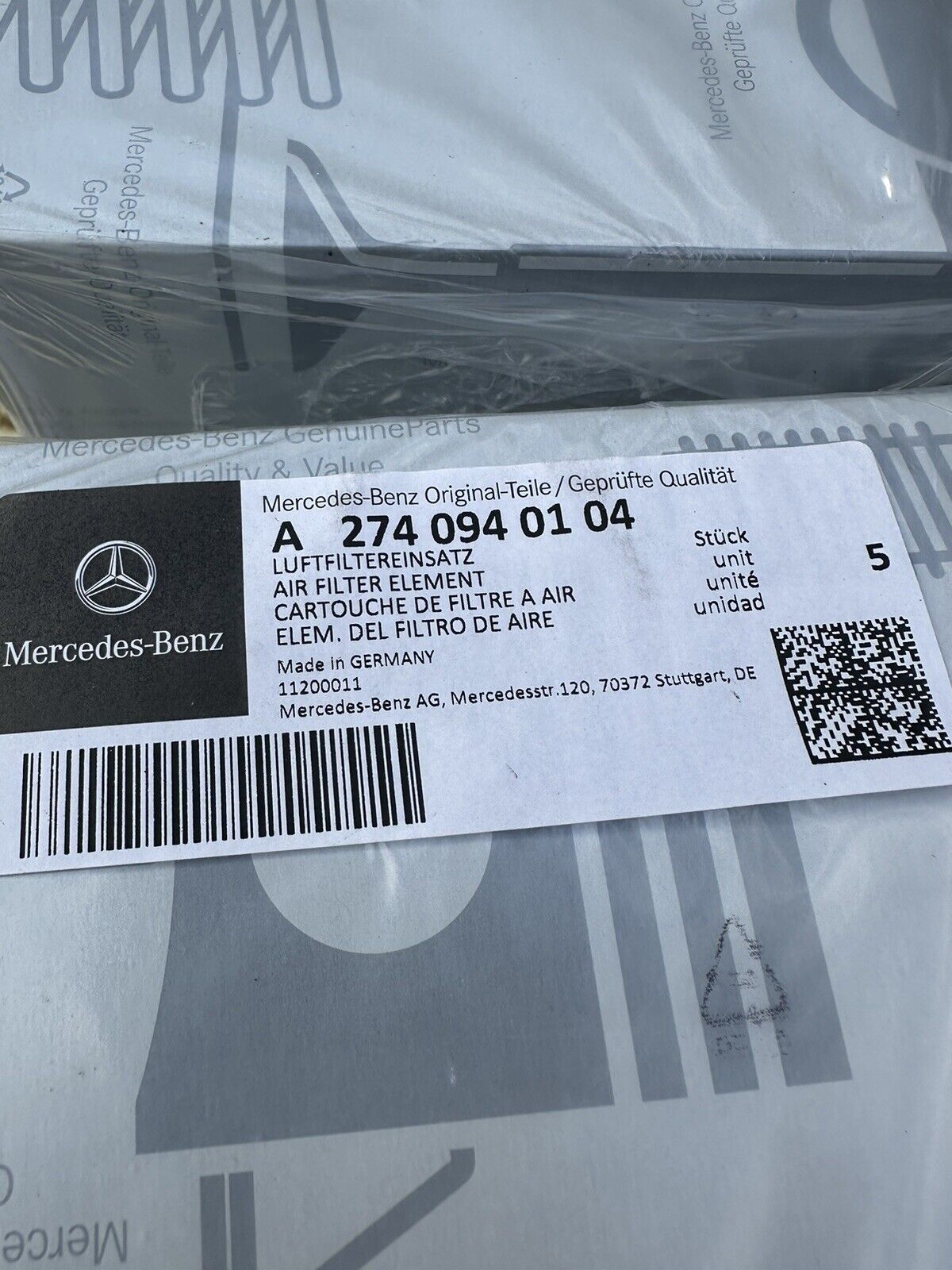 Mercedes Benz C300 E300 GLC300 2015-19 A2740940104 Engine Air Filter Element OEM