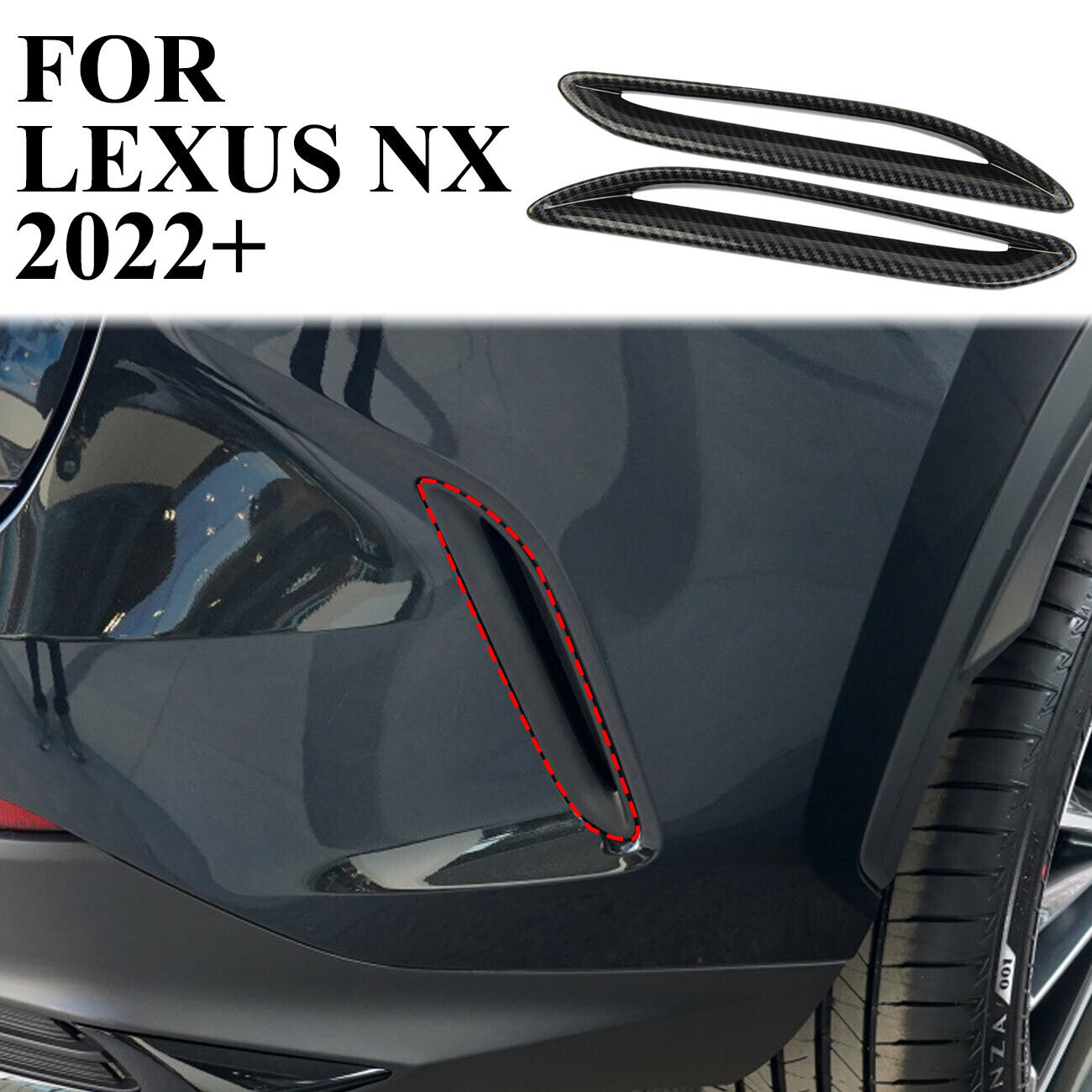 Carbon Fiber Rear Bumper Air Vent Outlet Cover trim For 2022 Lexus NX 250 350