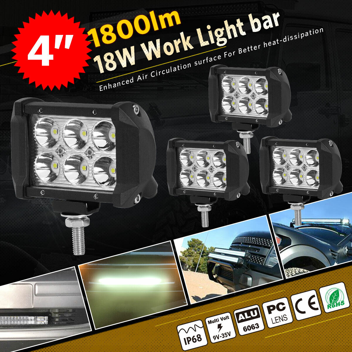 4x 4inch 18W Spot Pods LED Work Light For Jeep Ford SUV Truck Off Road Tractor