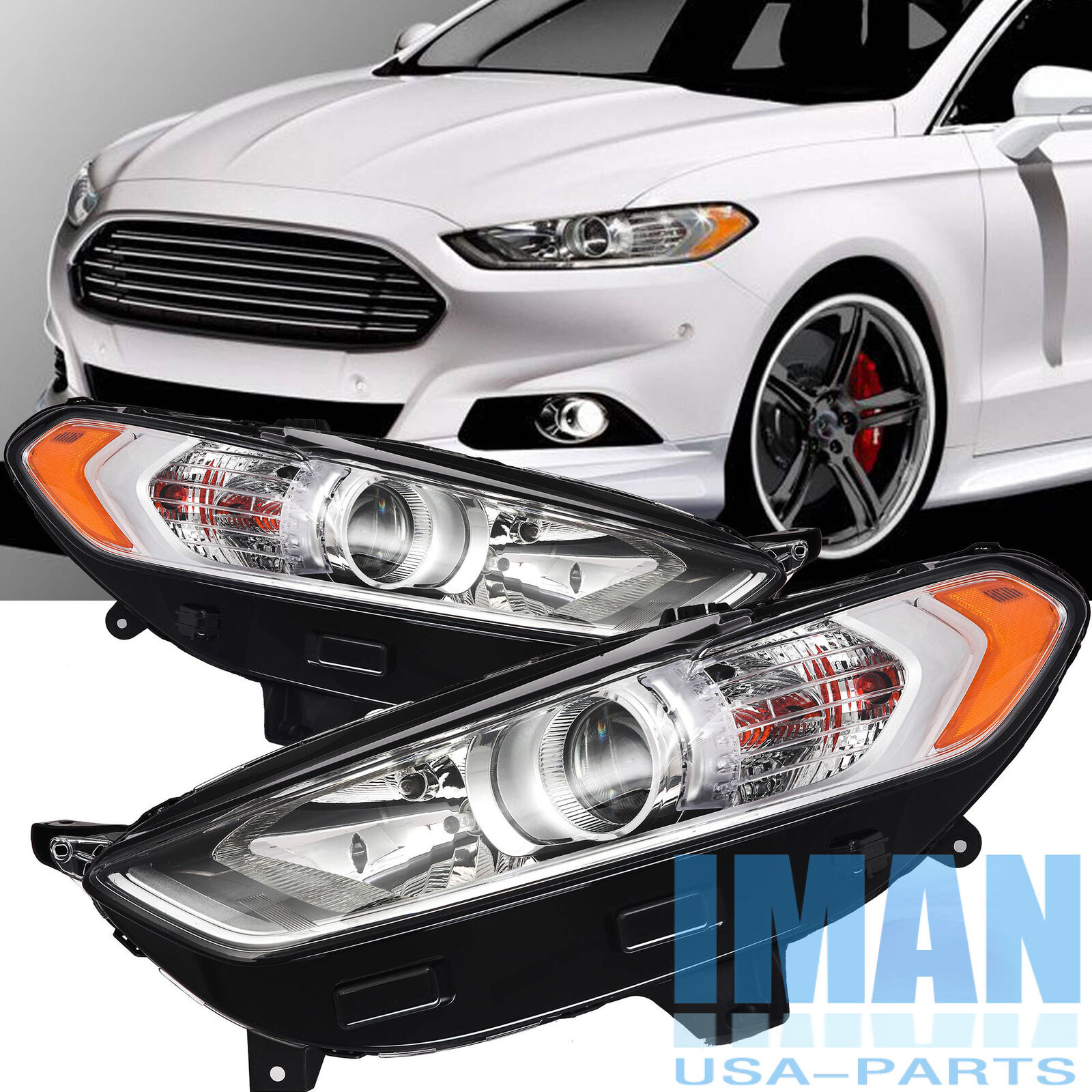 Halogen Front Headlight Headlamps Light Lamp Pair Set For Ford Fusion 2013-2016