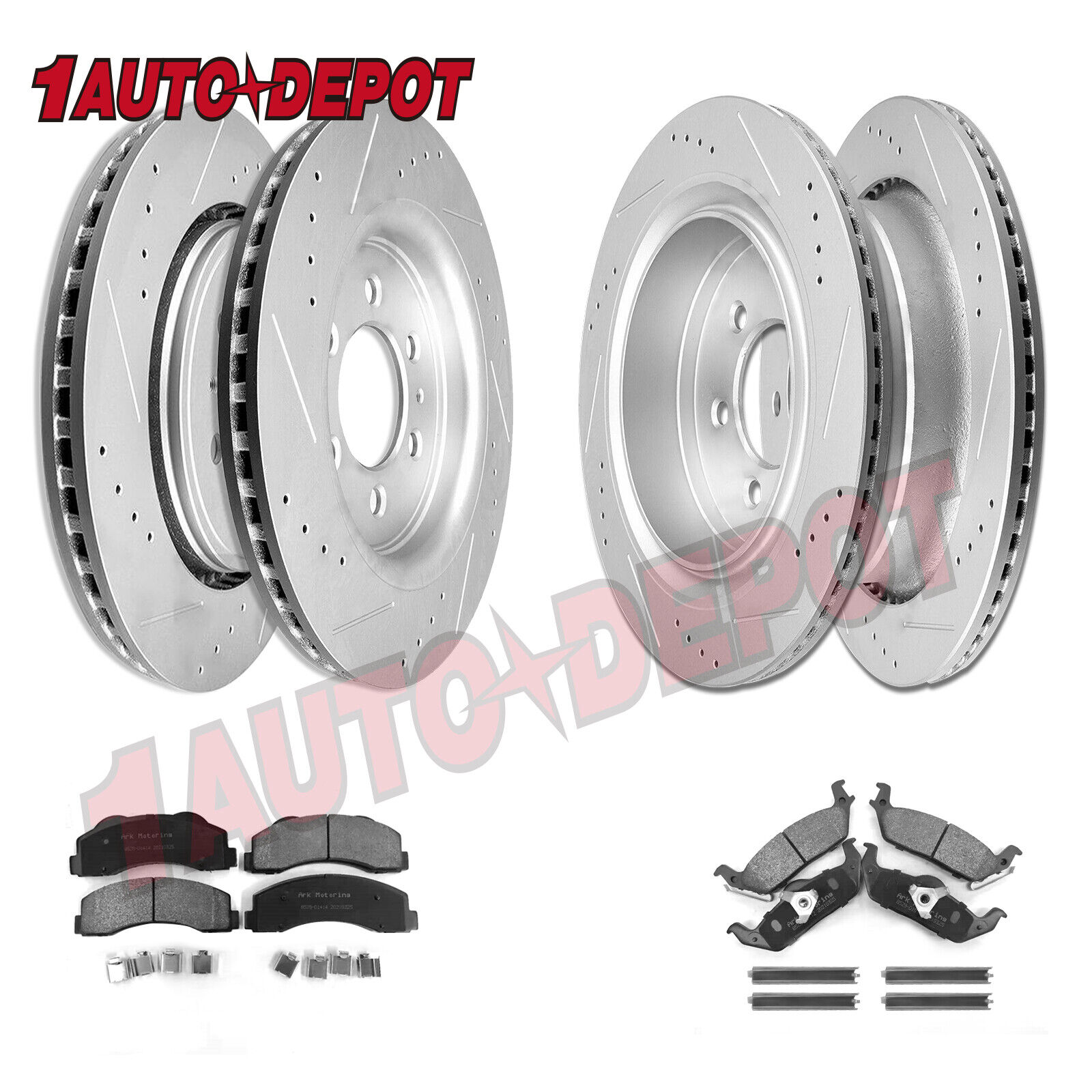 Front & Rear Brake Drilled Disc Rotors + Brake Pads for 2010 2011 Ford F-150 