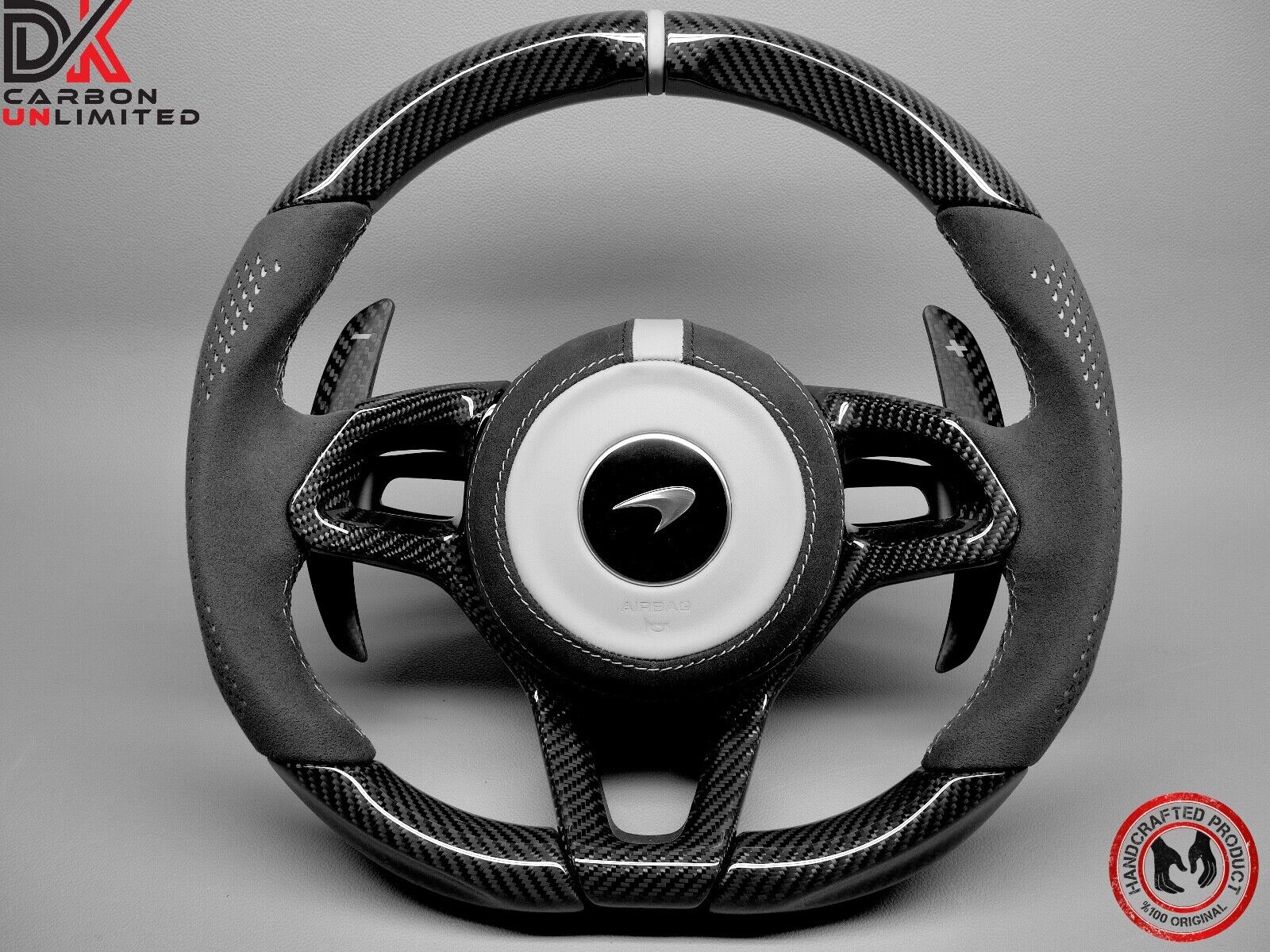McLaren 675LT 600LT 620R Artura Alcantara Gray Ring Carbon Steering Wheel v2