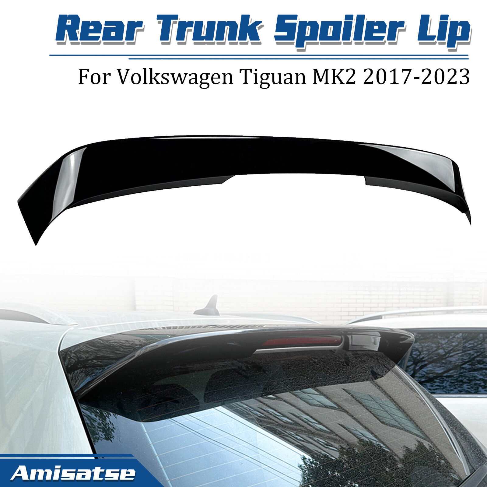 Gloss Black Rear Trunk Spoiler Lip Wing For Volkswagen Tiguan MK2 2017-2023