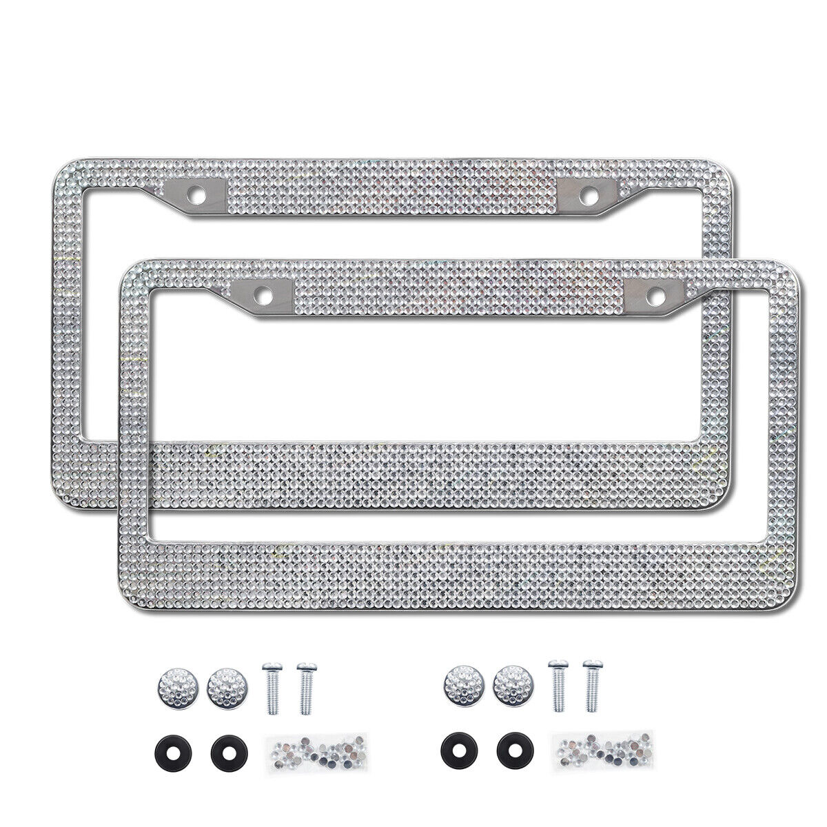 2pcs Auto Car Metal License Plate Frame Holder Bling Crystal RhineStone Diamond