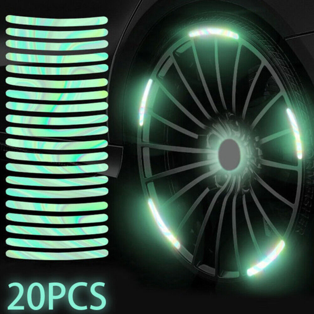 20pcs Laser Color Reflective Strip Car Wheel Hub Rim Stripe Tape Sticker Decal 