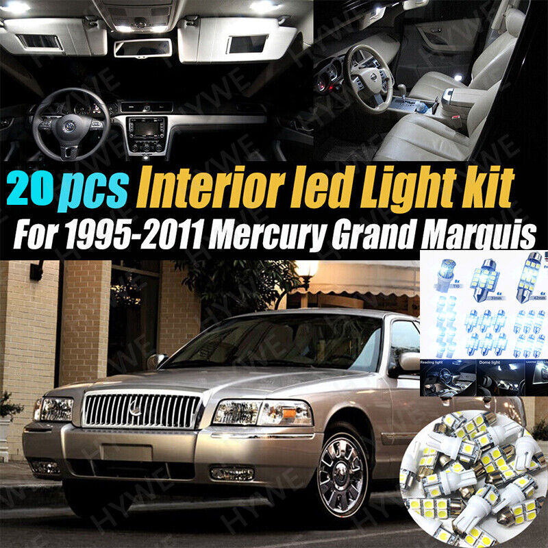 20pcs White Car Interior LED Light Bulb Kit for 1995-2011 Mercury Grand Marquis