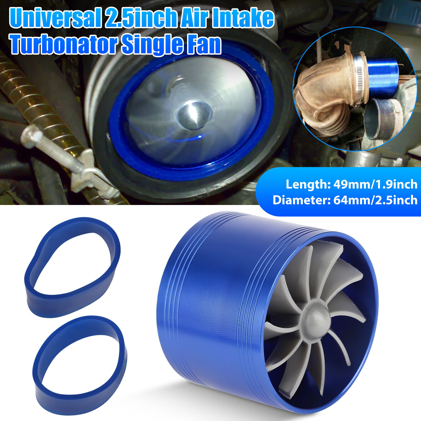 Universal 2.5in Turbo Cold Air Intake Hose Single Fan Turbonator Fuel Gas Saver