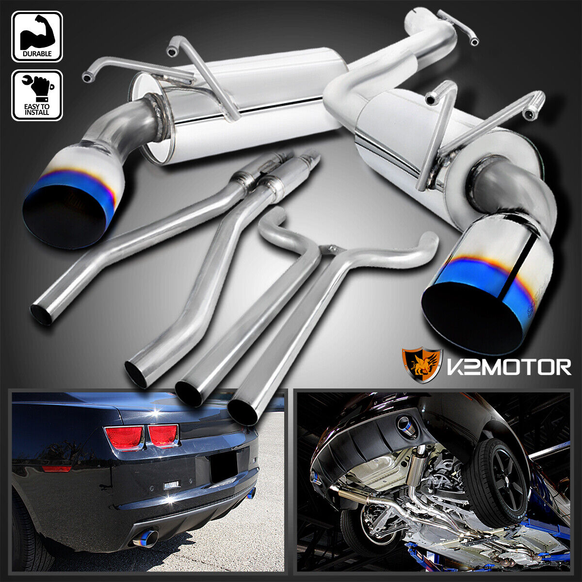 Fits 2010-2015 Camaro 3.6L V6 Burnt Tip SS Dual Catback Exhaust Muffler System