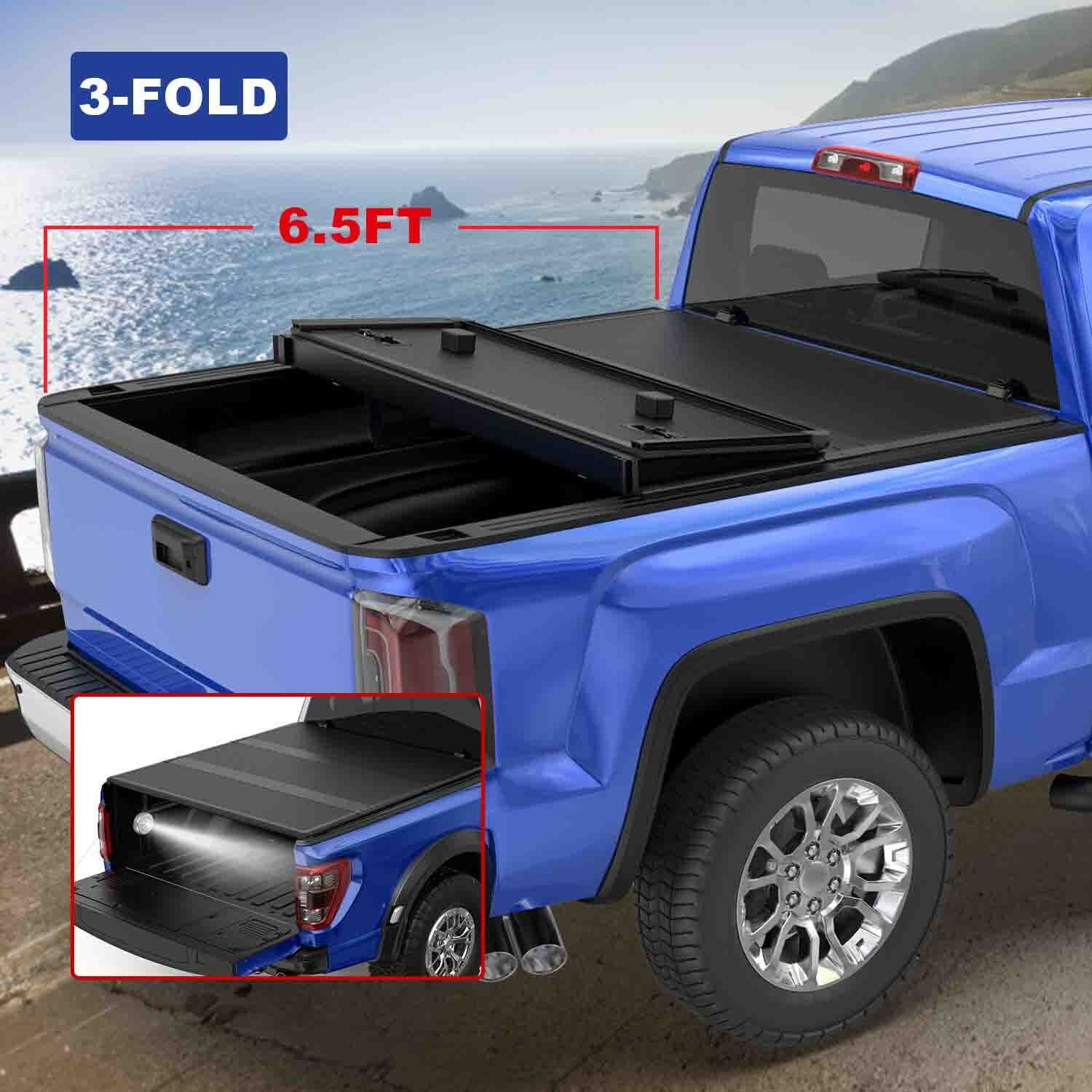 3-Fold Hard Truck Tonneau Cover 6.5FT Bed For 2016-2024 Nissan Titan XD On Top