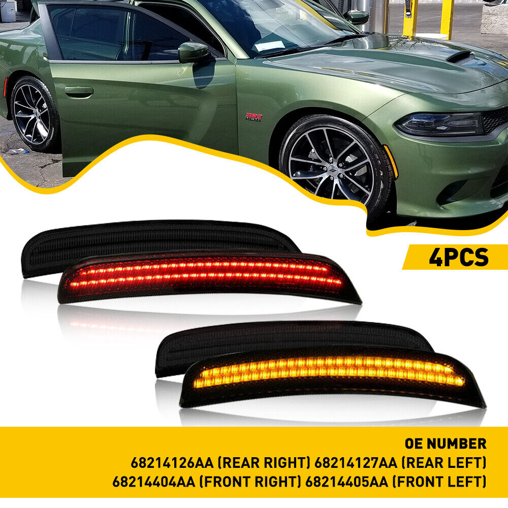For Dodge Charger 2015-2021 Smoked Lens LED Side Marker Lights Front Rear 4PCS