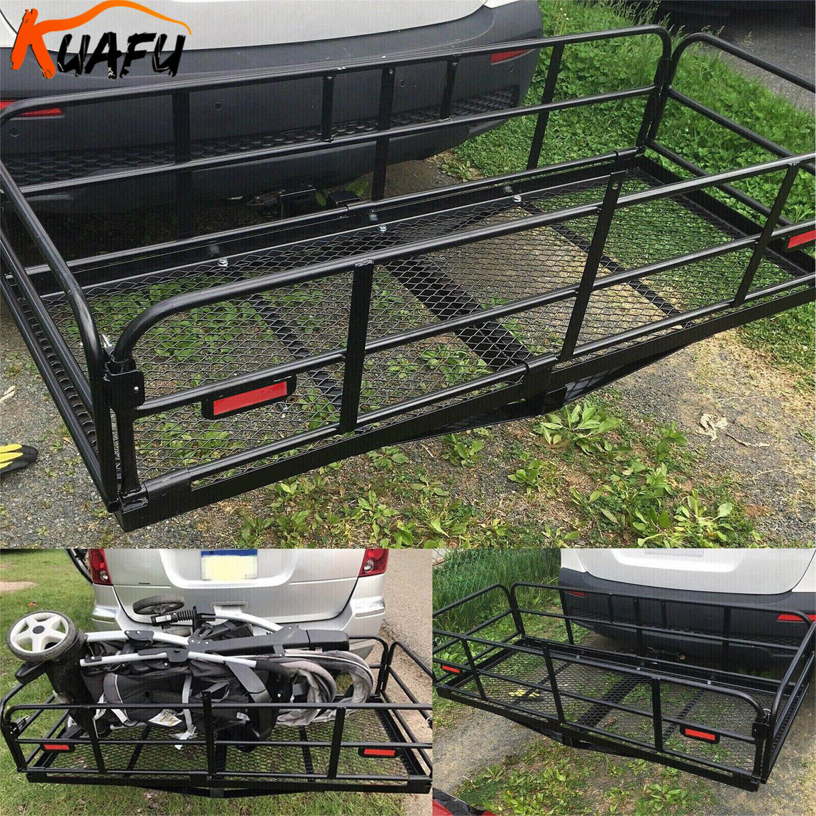 Foldable Hitch Cargo Carrier Mounted Basket Luggage Rack w/ 2\