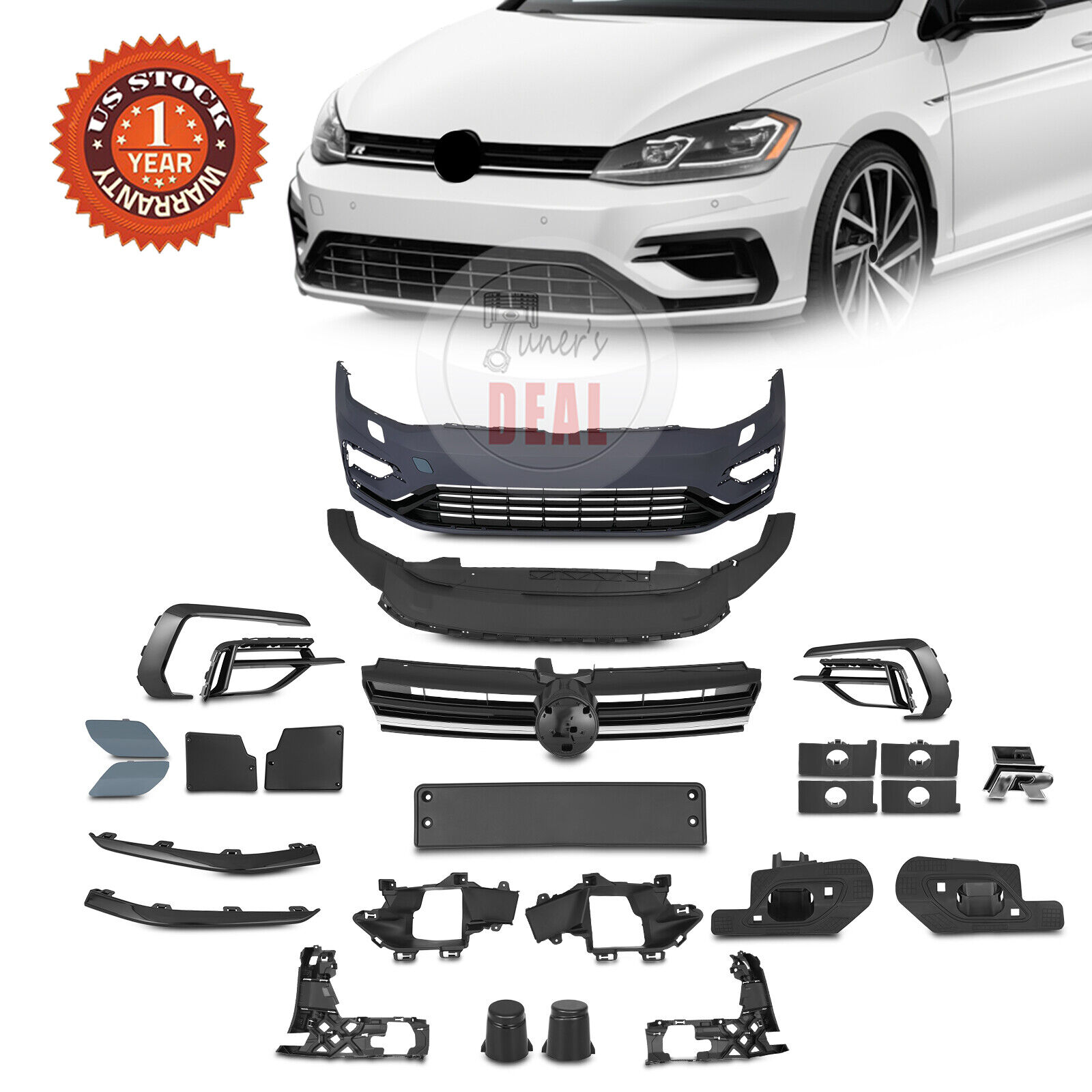 Front Bumper Conversion Replacement Golf R Style For 2018-2021 VW Golf MK7.5