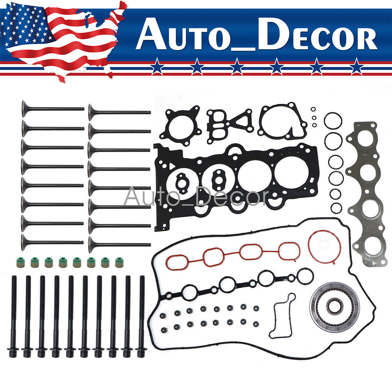 Head Gasket Set W/Bolts Intake Exhaust Valves For 12-19 Accent Veloster Rio 1.6L