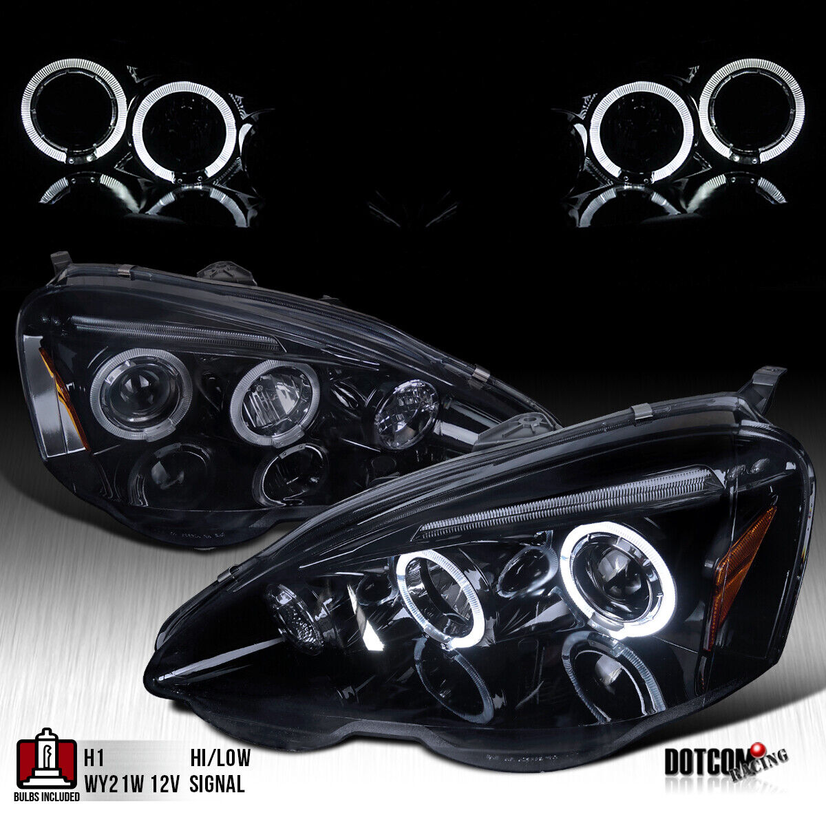 Fit 2002-2004 Acura RSX LED Halo Black Smoke Projector Headlights Assembly Lamps