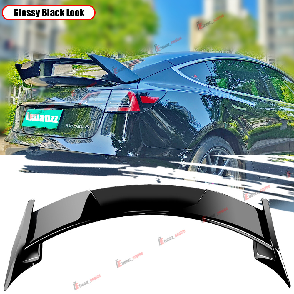 For Tesla Model 3 2017-2023 GT Style Rear Trunk Lip Spoiler Wing Glossy Black