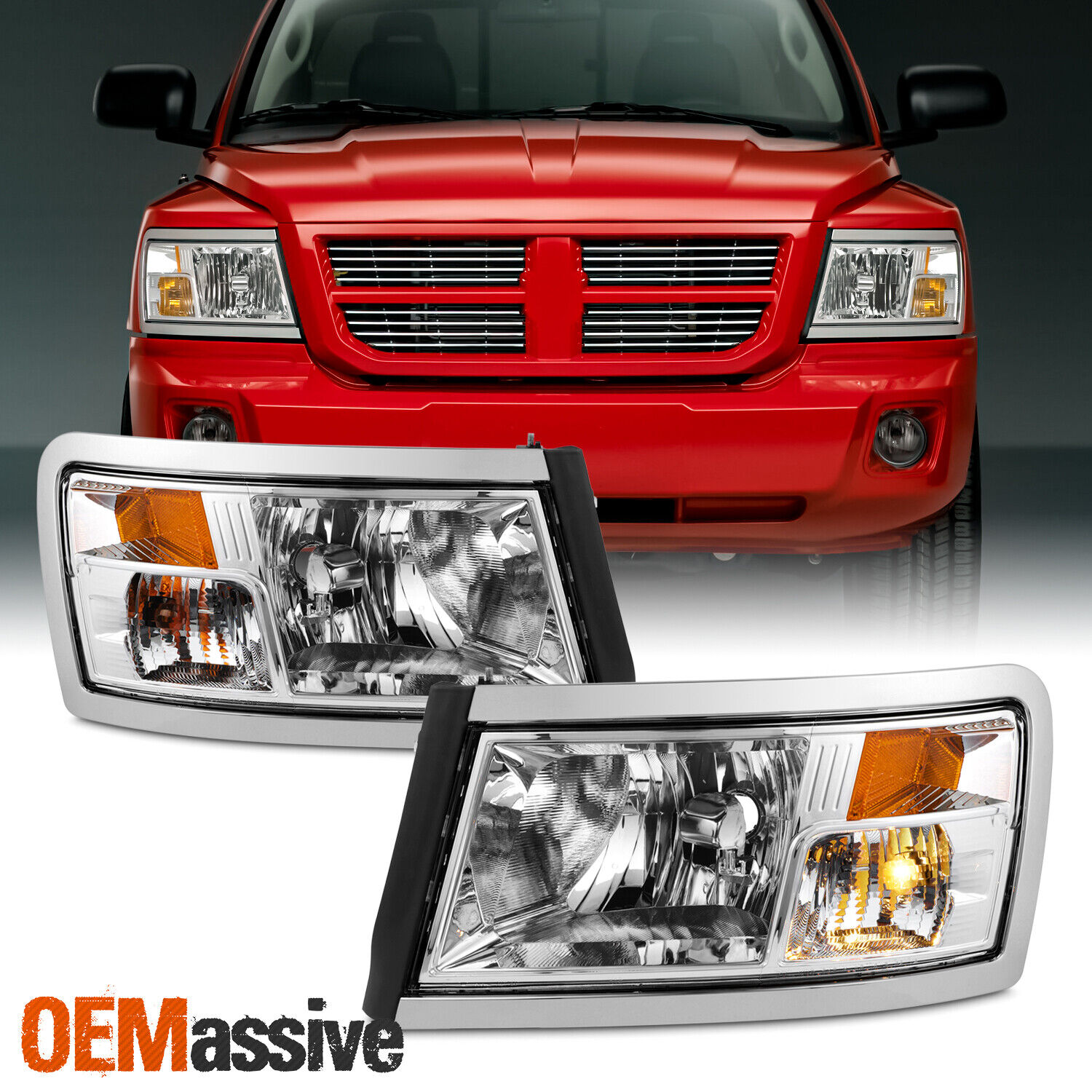 For 2008-2011 Dodge Dakota Pickup Halogen Headlights Lights Lamps Left + Right