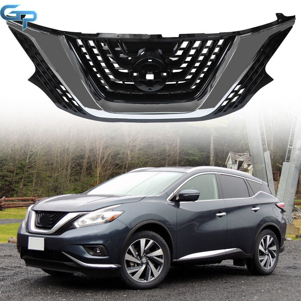 Front Bumper Grille For 2015-2017 2018 Nissan Murano Upper Grill Chrome Black