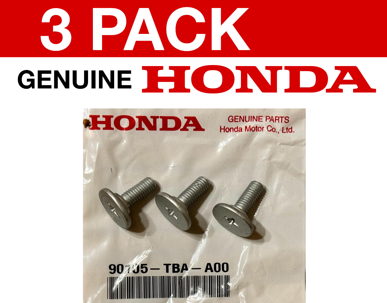 GENUINE Lower Cover Bolt 90105-TBA-A00 PACK OF 3 for Honda Civic / Type-R / CR-V
