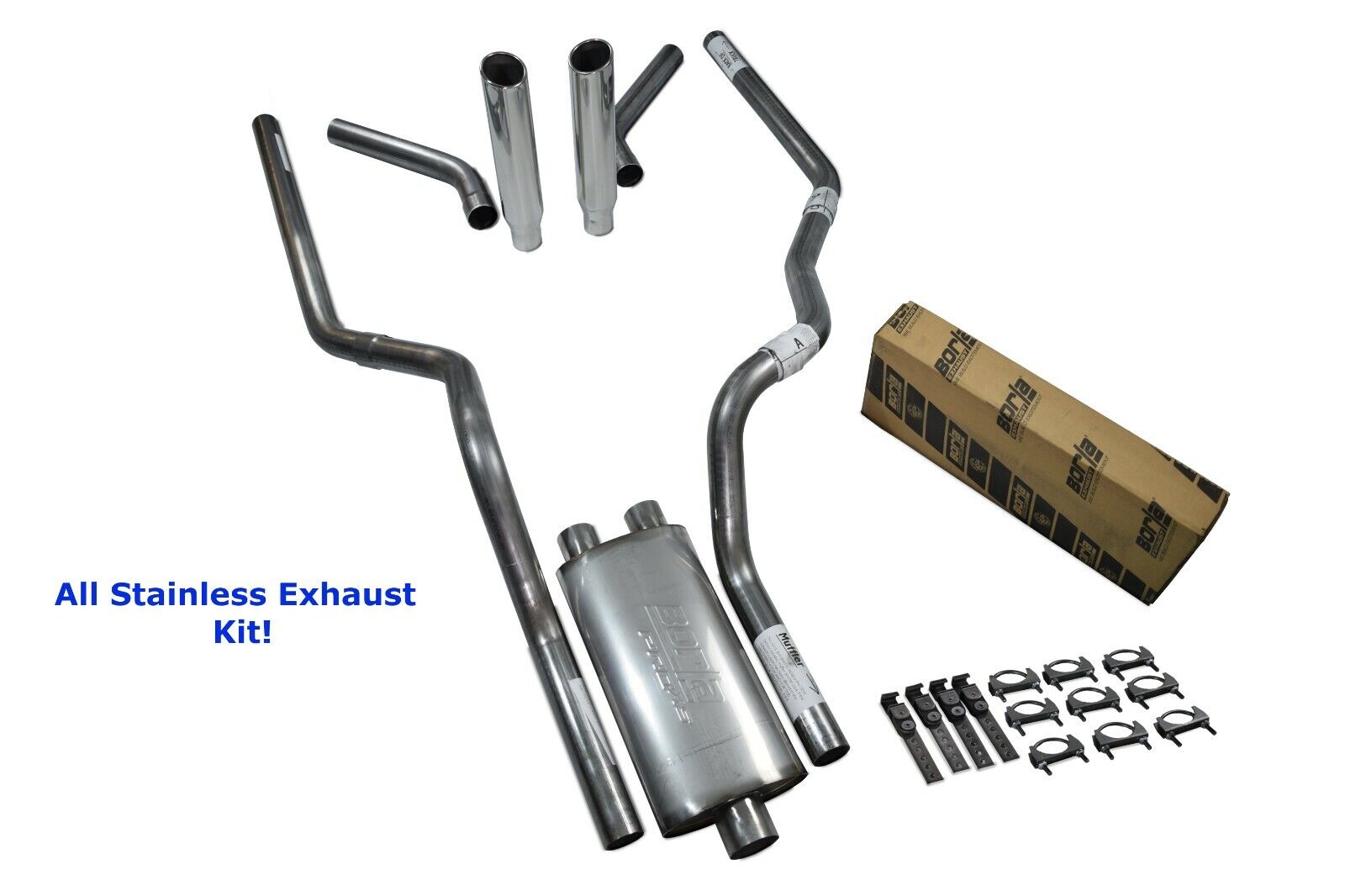 All-Stainless Dual Exhaust Ford F-150 98-03 Borla Pro XS Corner Rolled Tip