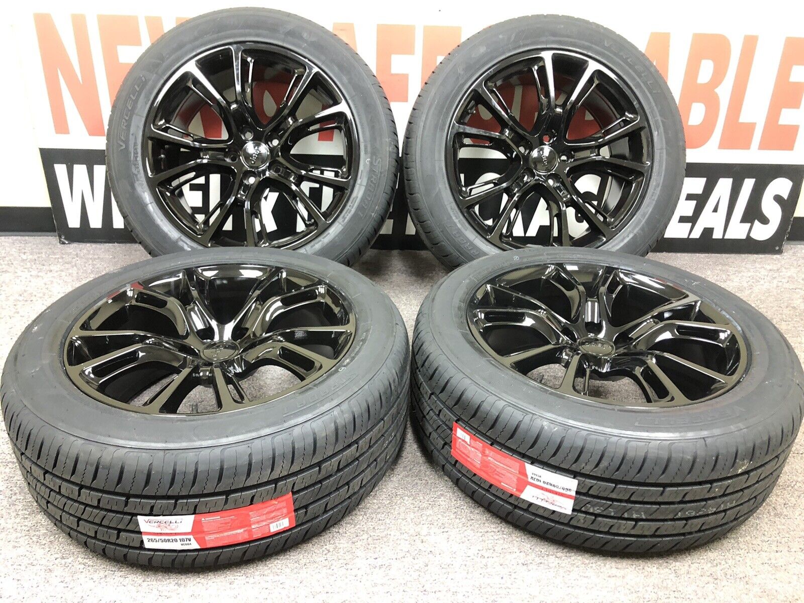 20x9 Grand Cherokee SRT8 Wheels & Tires 265-50-R20 Vercelli A/S Gloss Black