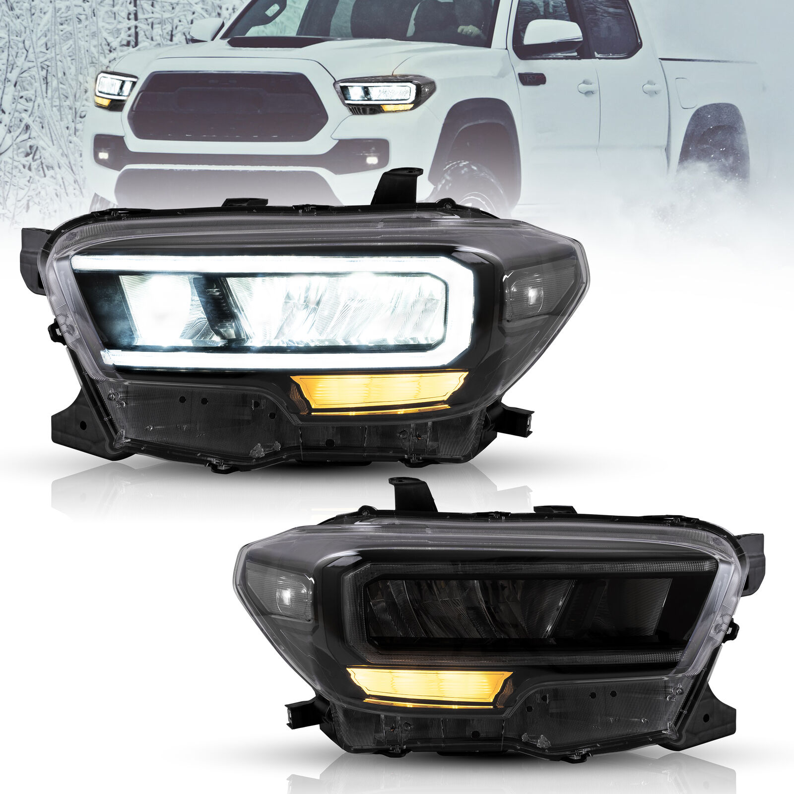 VLAND Full LED DRL Headlights For 2016-2021 Toyota Tacoma LH+RH