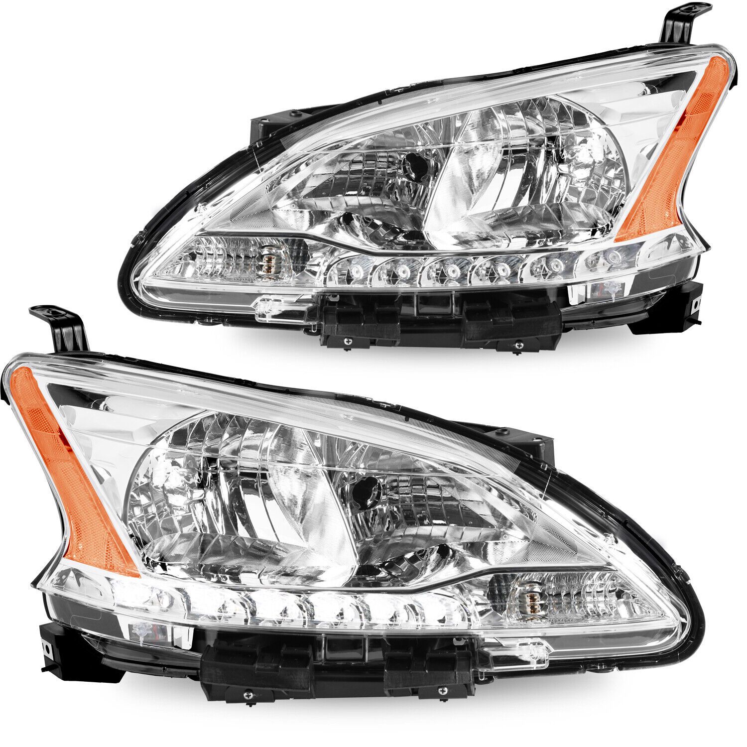 For 2013 2014 2015 Nissan Sentra LED DRL Headlights Amber Corner Headlamps Pair