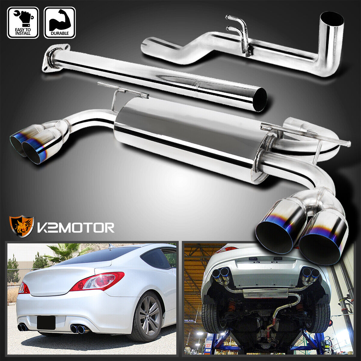 Fits 2009-2014 Genesis Coupe 2.0T Burnt Tip SS Catback Exhaust Muffler System