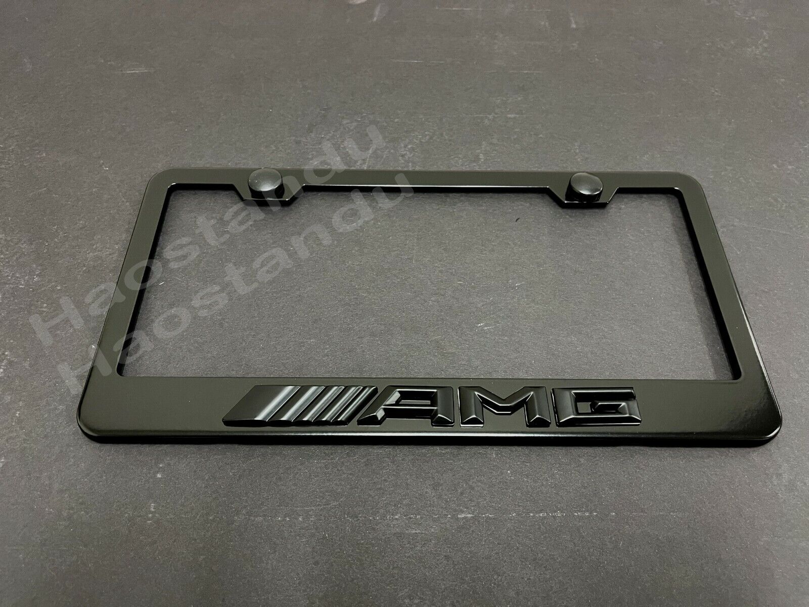 1x *BlackAMG* 3D Emblem BLACK Stainless License Plate Frame RUST FREE+S.caps New
