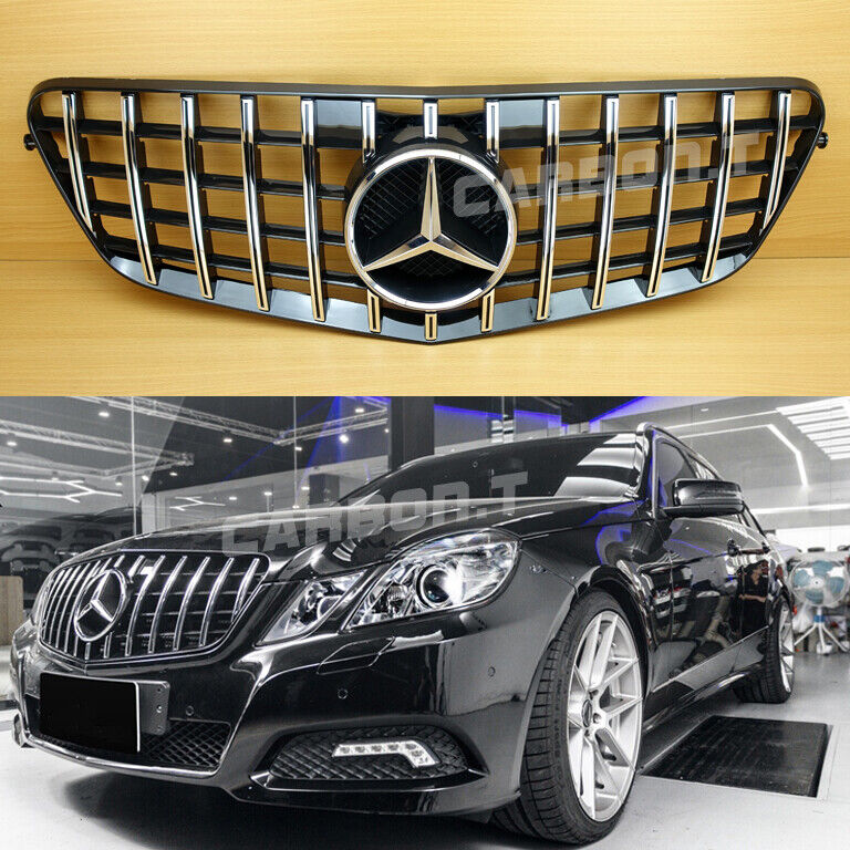 Front Grille Chrome + Shiny Black For M-Benz 2010-2013 E-Class W212 GT Style