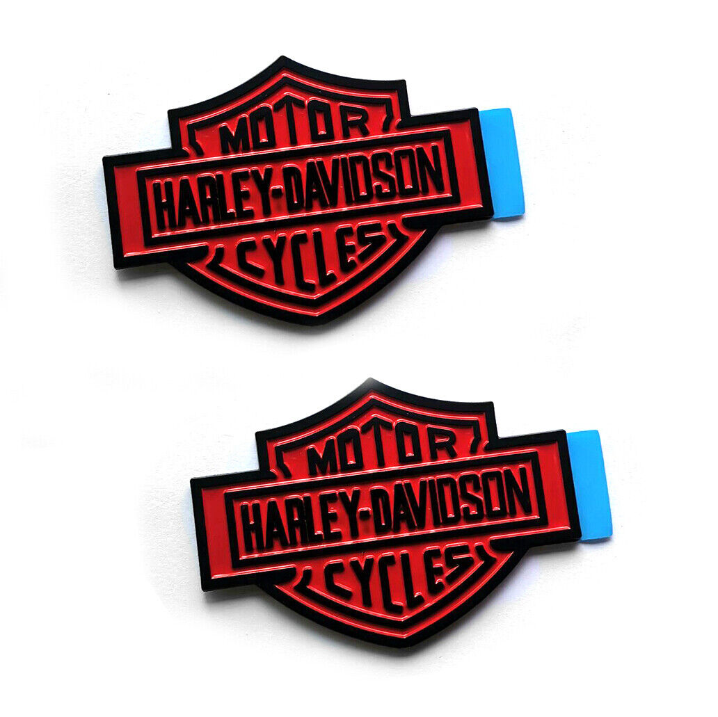 2x OEM Black Harley Davidson Fuel Tank Emblems Badges Dyna Sportster Street Red