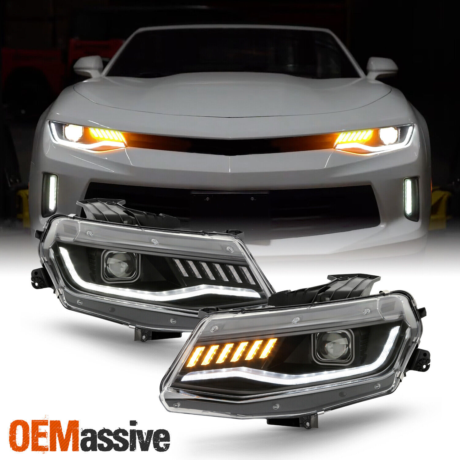 For 2016-2022 Camaro HID/Xenon LED Projector Black Headlight w/Sequential Signal