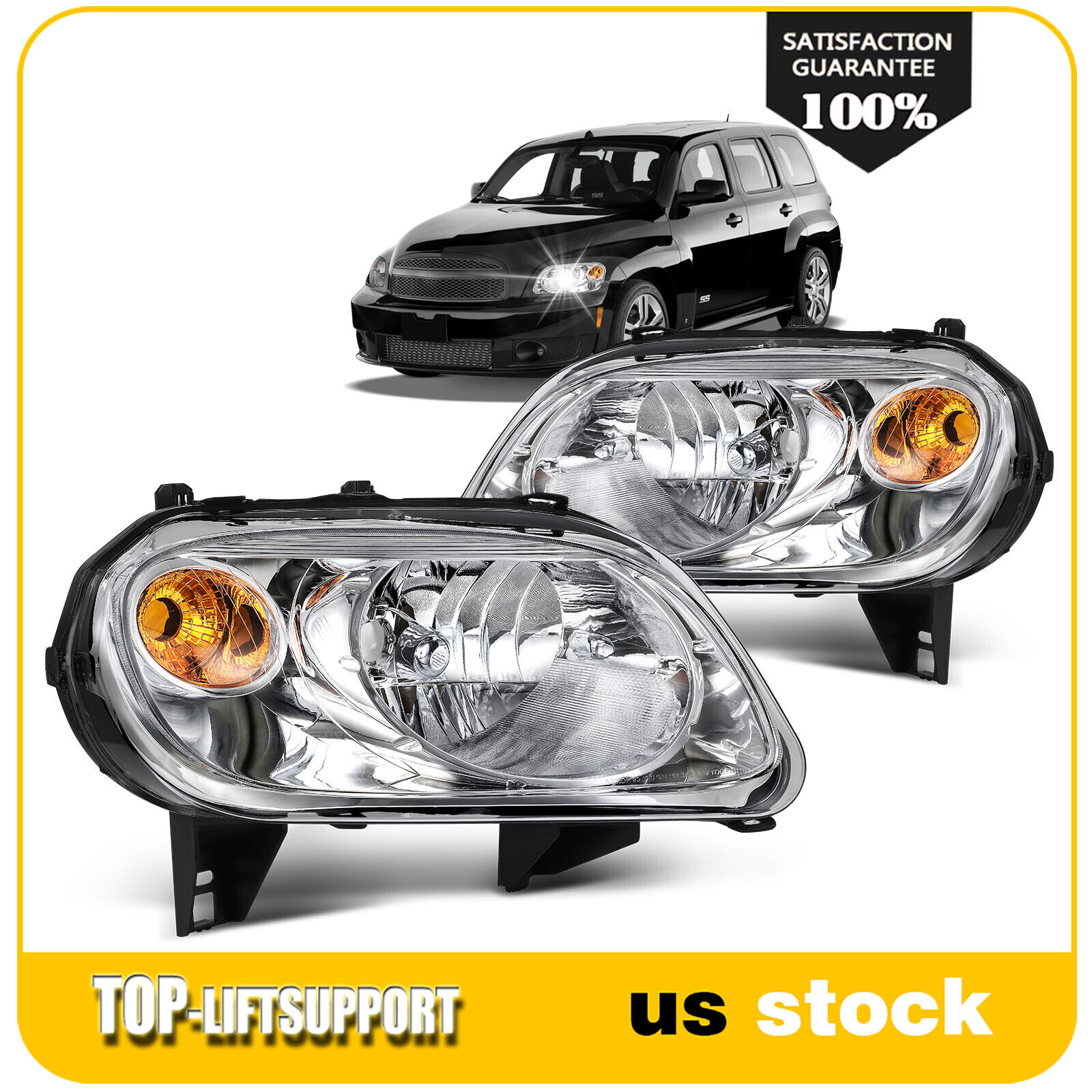 For 2006-2011 Chevy HHR Chrome Housing w/Reflector Headlights Assembly Pair